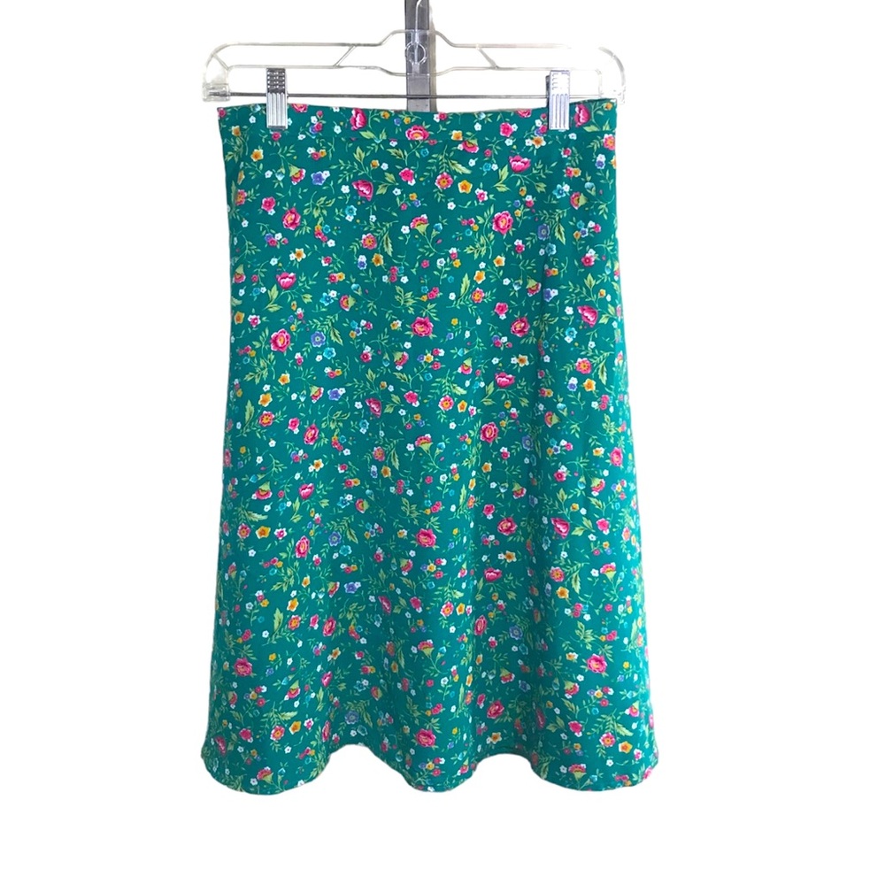 Green Floral MIDI Skirt Women’s Small Medium Flowy Vintage?